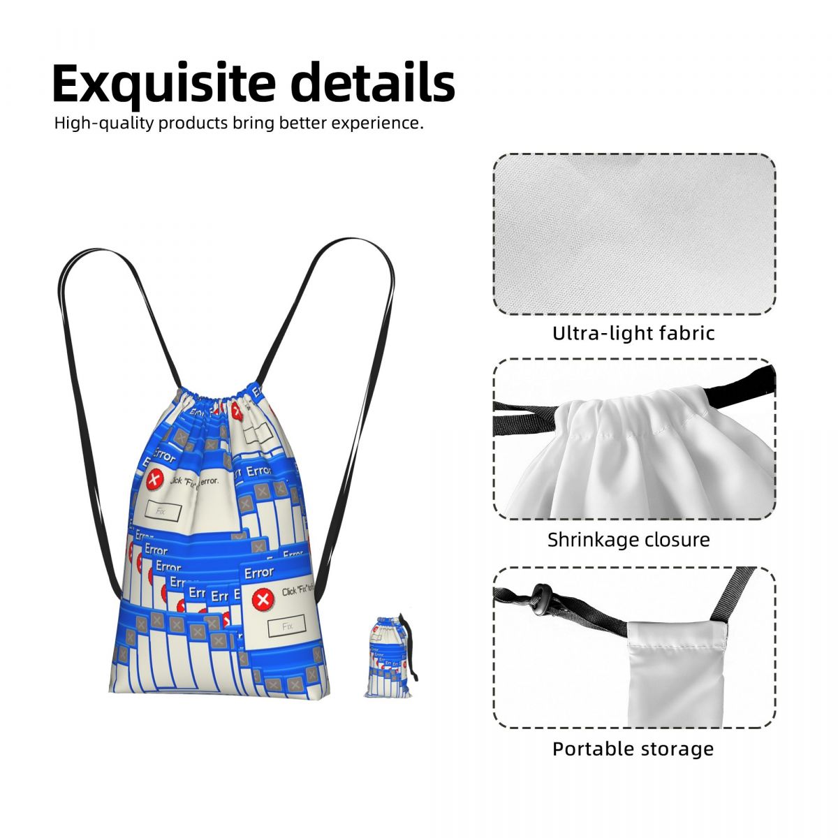 Tile Bag Drawstring - Windows Xp Error Tiled Drawstring Backpack