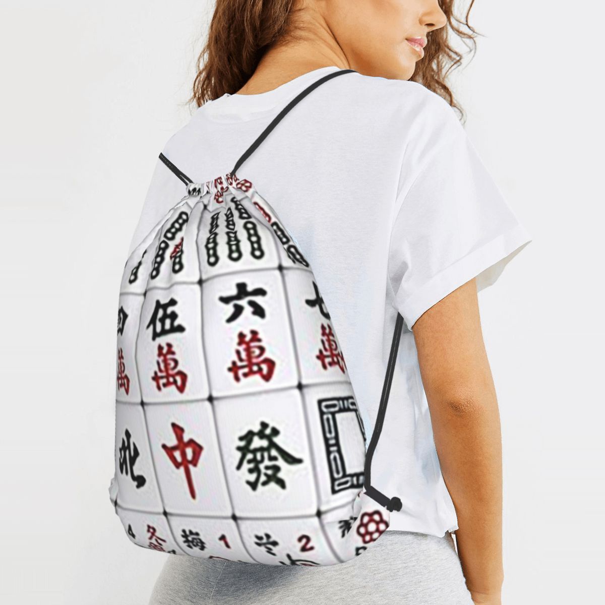 Mahjong Tile Pattern Backpacks - Tile Bag Drawstring 评论和价格