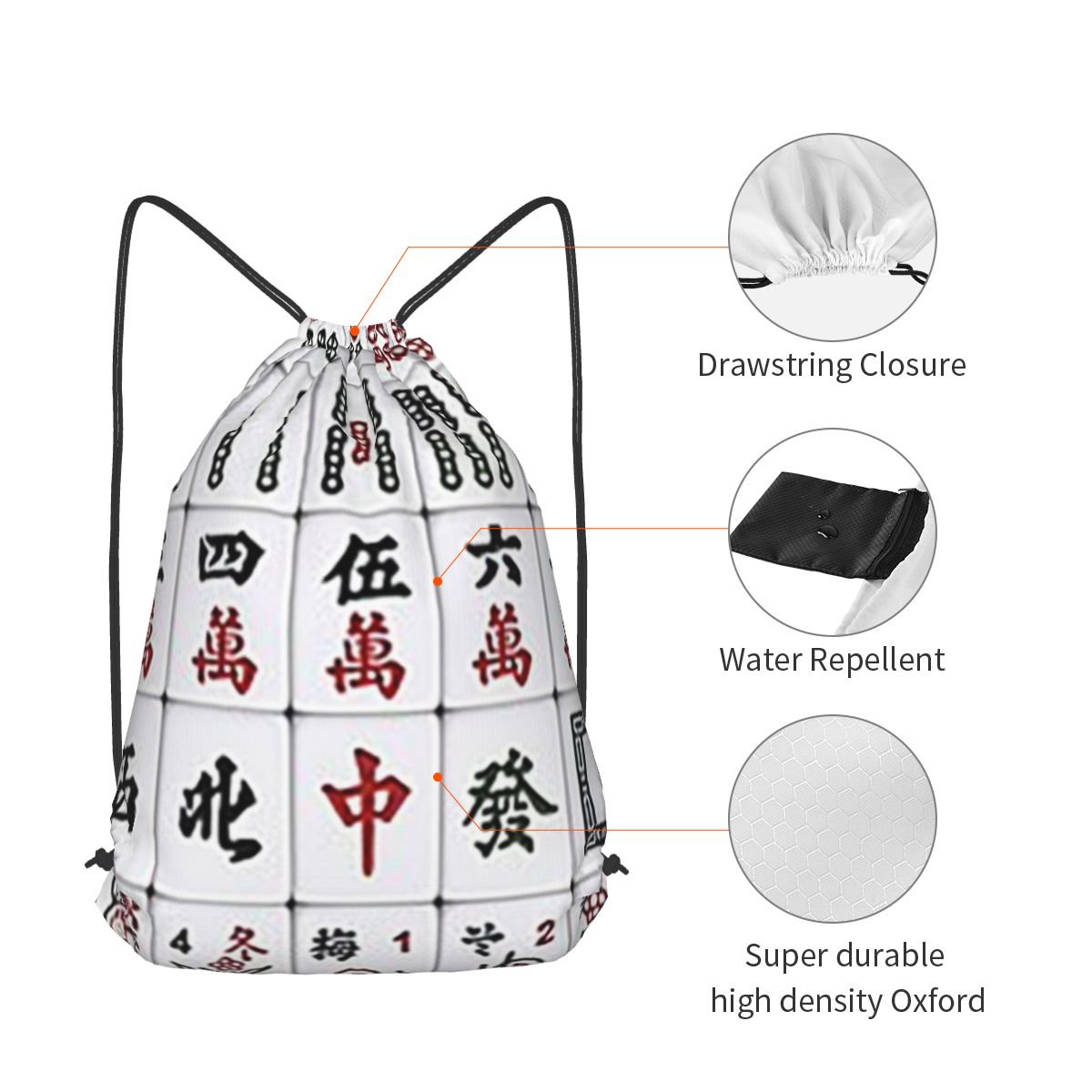 Mahjong Tile Pattern Backpacks - Tile Bag Drawstring 评论和价格