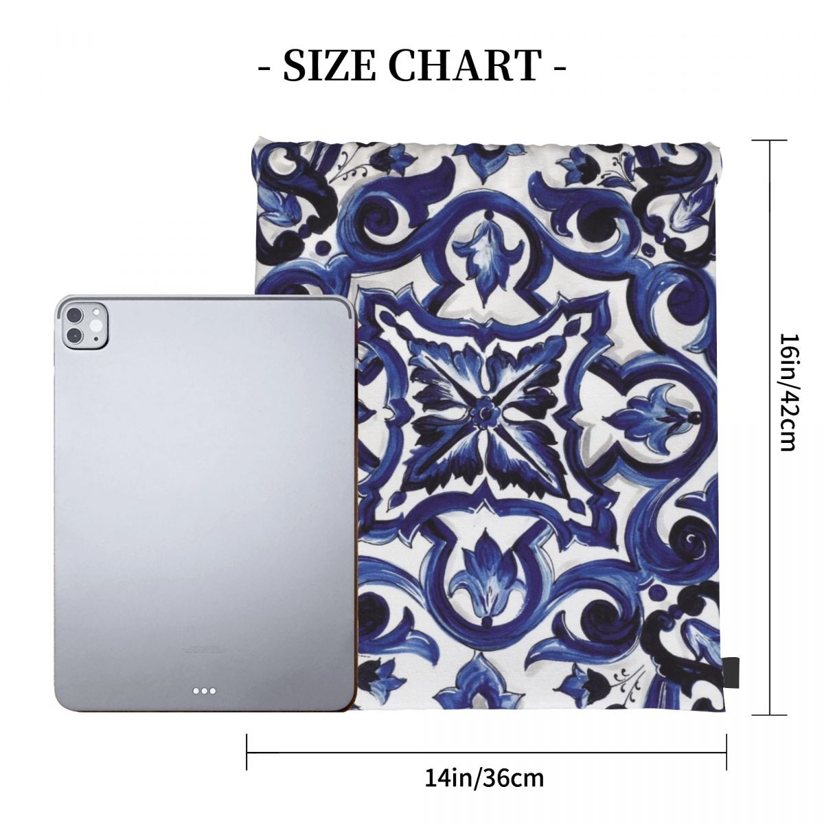 Blue Ornate Floral Mediterrane - Tile Bag Drawstring 评论和价格