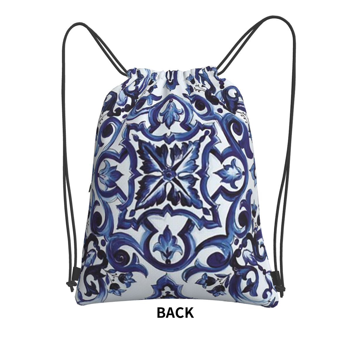 Blue Ornate Floral Mediterrane - Tile Bag Drawstring 评论和价格