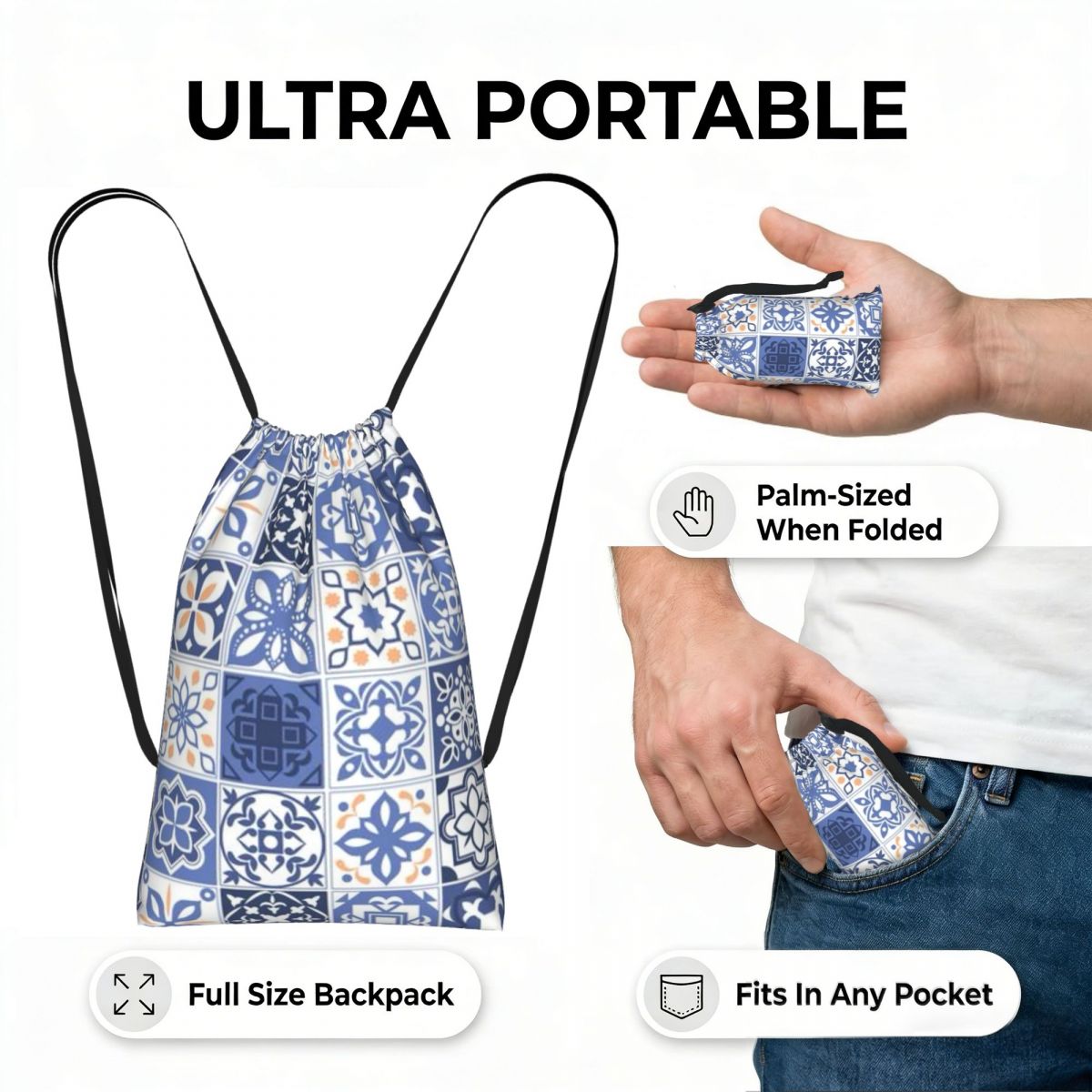 Blue Portuguese Tile Portugal  - Tile Bag Drawstring 评论和价格