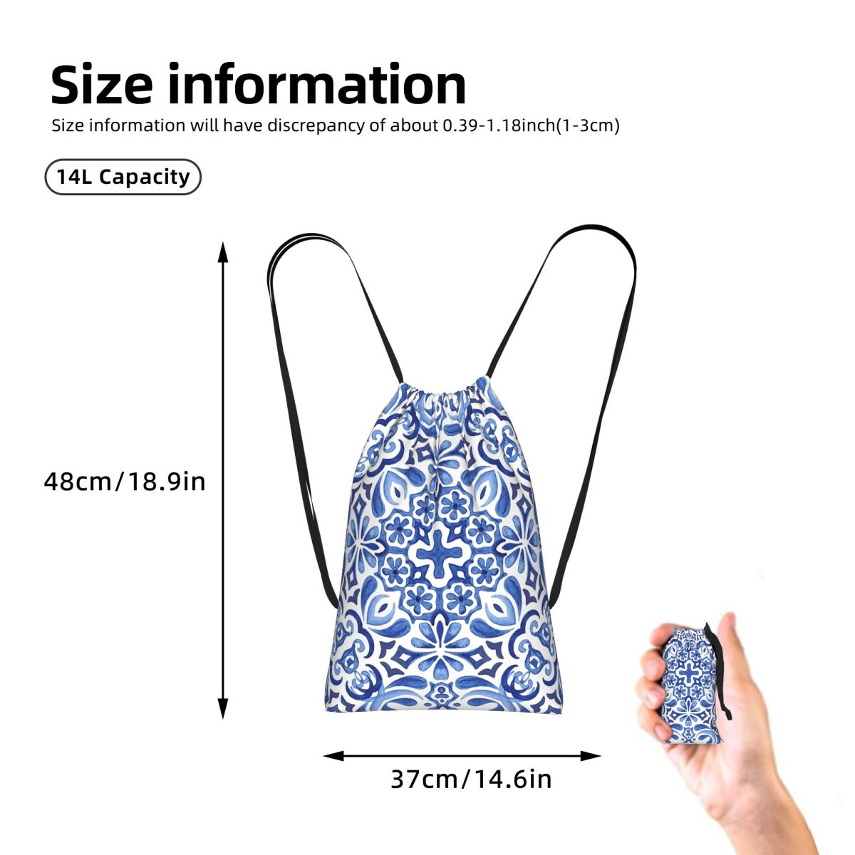 Mediterranean Mosaic Tiles Azu - Tile Bag Drawstring 评论和价格