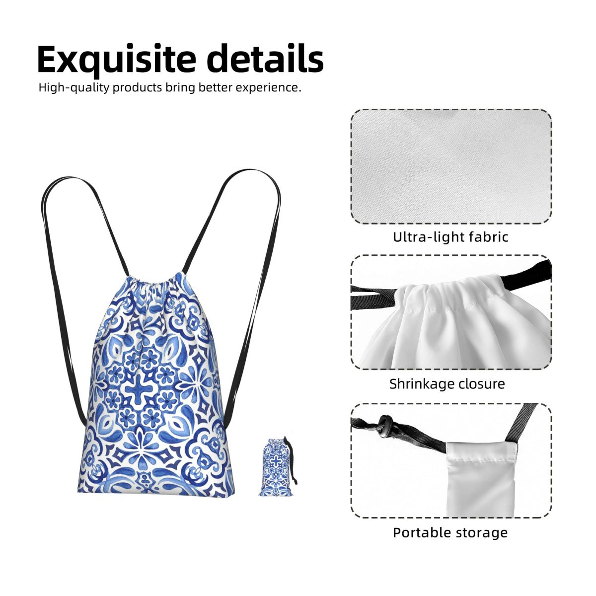 Mediterranean Mosaic Tiles Azu - Tile Bag Drawstring 评论和价格