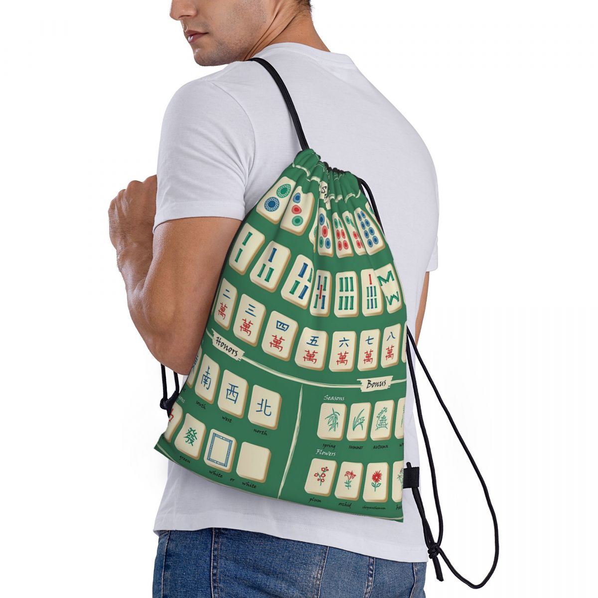 Mahjong Tile Pattern Backpacks - Tile Bag Drawstring 评论和价格