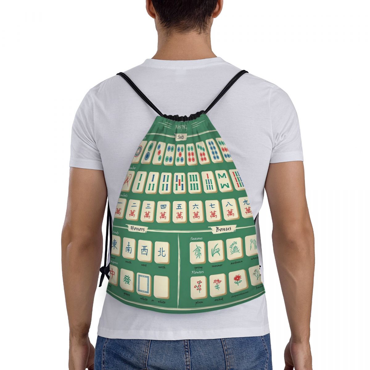 Mahjong Tile Pattern Backpacks - Tile Bag Drawstring 评论和价格