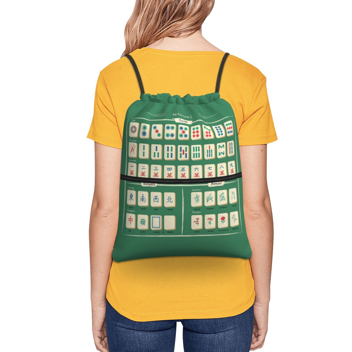 Mahjong Tile Pattern Backpacks - Tile Bag Drawstring 评论和价格