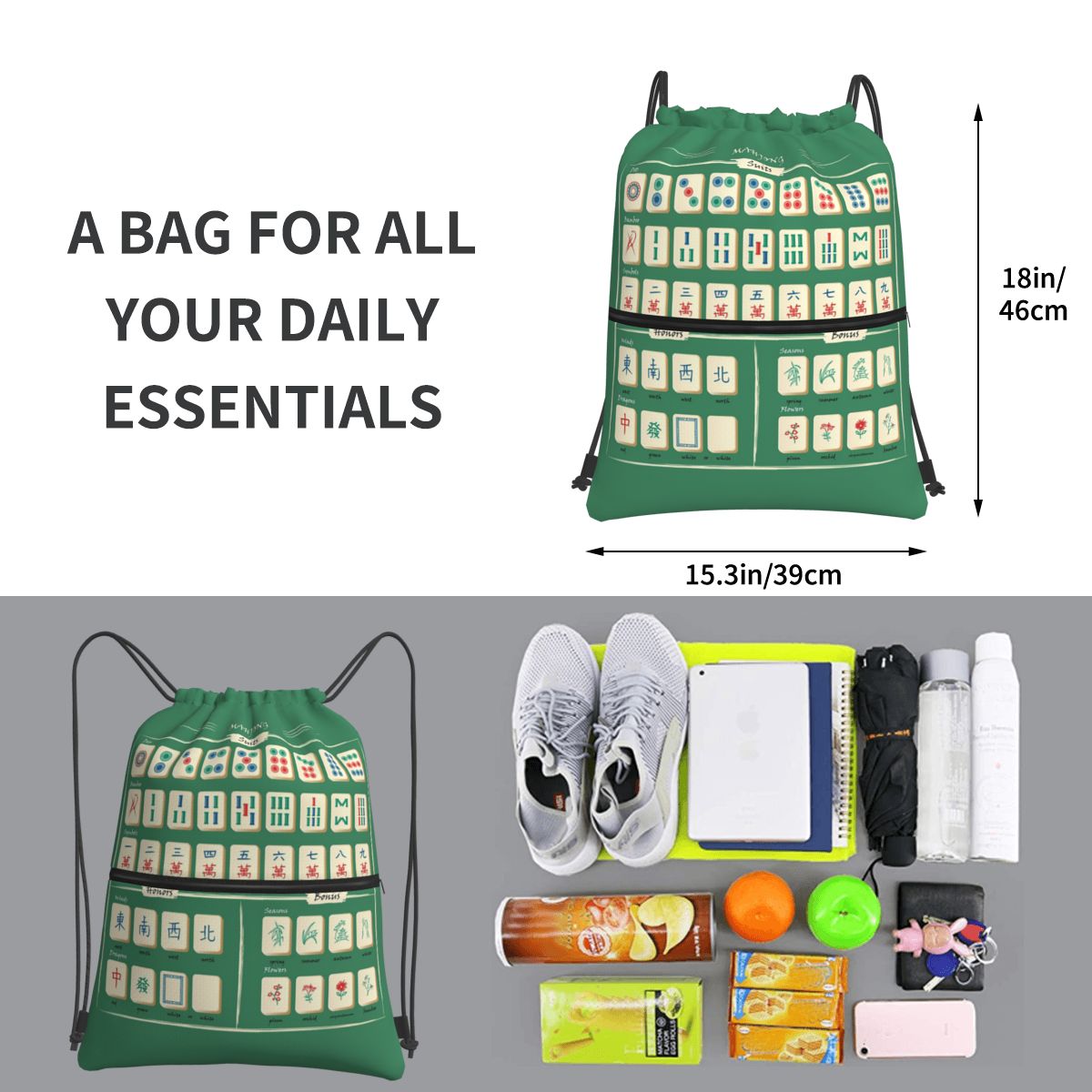 Mahjong Tile Pattern Backpacks - Tile Bag Drawstring 评论和价格