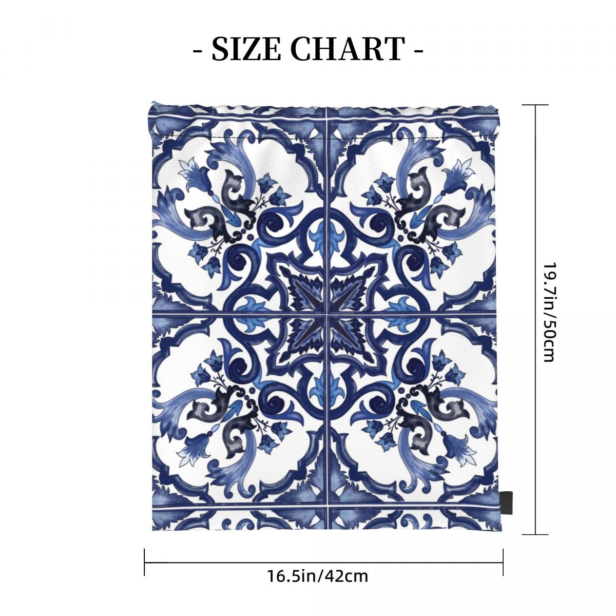 Blue Ornate Floral Mediterrane - Tile Bag Drawstring 评论和价格