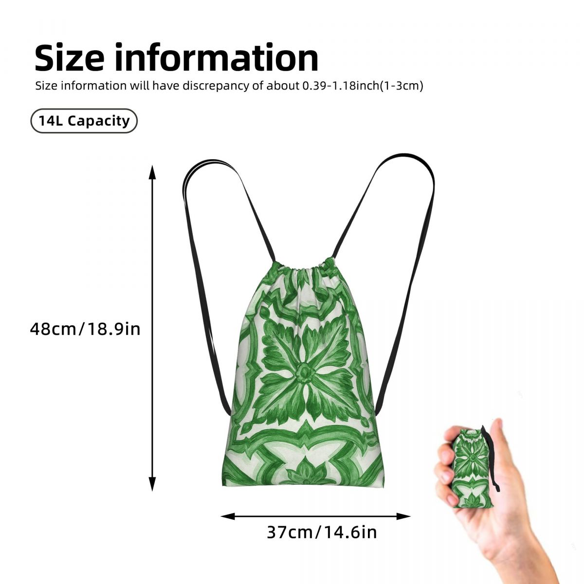 Green Ornate Floral Mediterran - Tile Bag Drawstring 评论和价格
