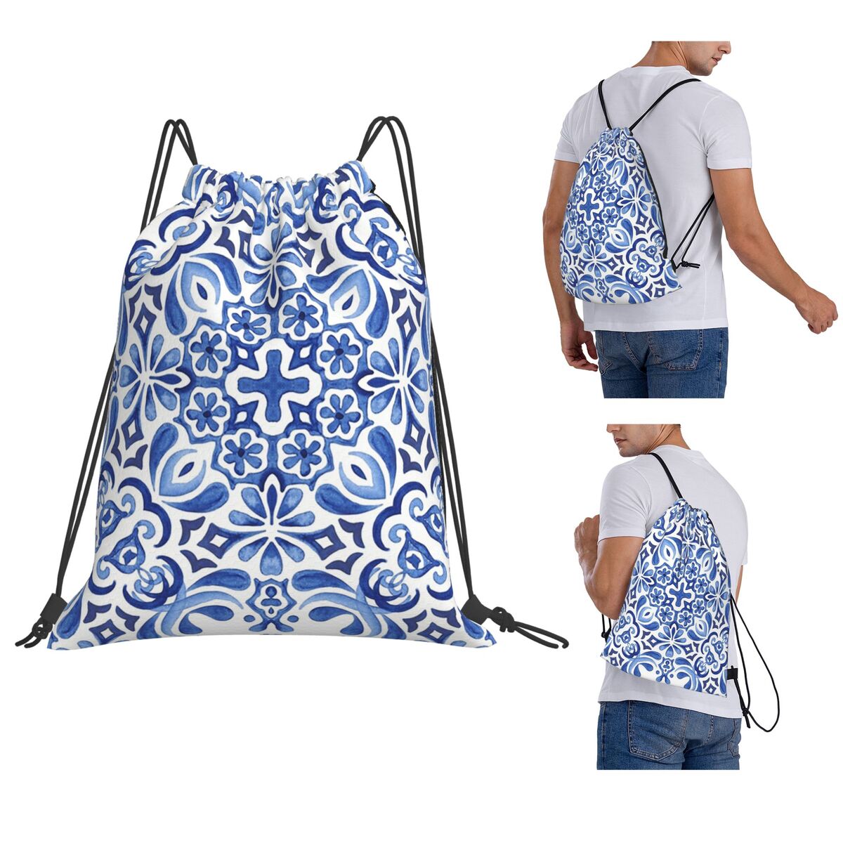 Mediterranean Mosaic Tiles Azu - Tile Bag Drawstring 评论和价格