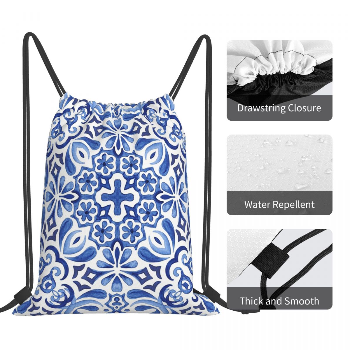 Mediterranean Mosaic Tiles Azu - Tile Bag Drawstring 评论和价格