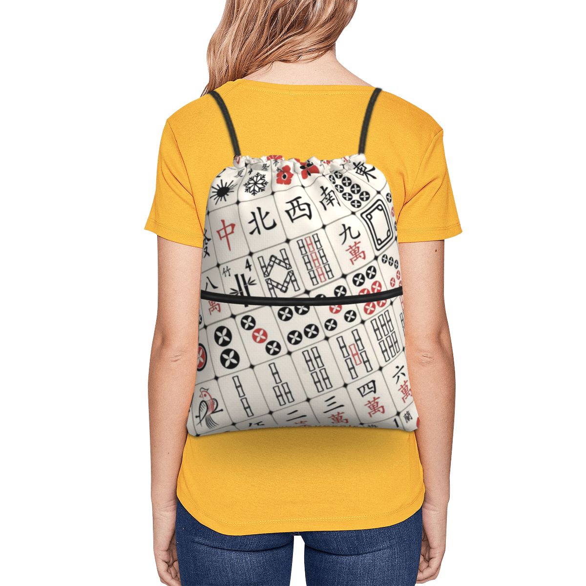 Mahjong Tile Pattern Backpacks - Tile Bag Drawstring 评论和价格